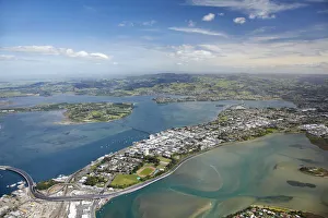 Tauranga and Tauranga Harbour, Bay of Plenty, North Island, New Zealand - aerial Tauranga and Tauranga Harbour, Bay of Plenty, North Island, New Zealand - aerial