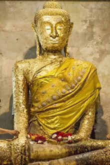Gold Leaf Gallery: Thailand, Samut Songkhram Province, Amphawa District. Buddha statue covered with gold