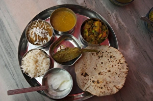 Thali for lunch, Fatehpur Sikri, Uttar Pradesh, India Thali for lunch, Fatehpur Sikri, Uttar Pradesh, India