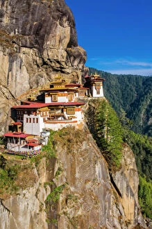 Religious Collection: Tiger-Nest, Taktshang Goempa monastery hanging in the cliffs, Bhutan
