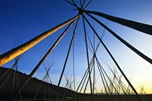 Nez Perce Gallery: Tipi poles at sunrise at the Bighole National Battlefield Site near Wisdom Montana