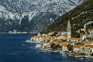 Adriatic Sea Gallery: Tivat, Eastern Fjords, Montenegro. Orange tiled roofs, church and a village waterfront