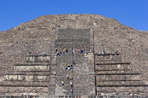 Tourists walk up and down the steps of the Pyramid of the Moon in the State of Mexico Tourists walk up and down the steps of the Pyramid of the Moon in the State of Mexico