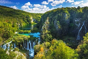 Travertine cascades on the Korana River, Plitvice Lakes National Park, Croatia Travertine cascades on the Korana River, Plitvice Lakes National Park, Croatia