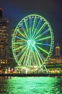 United States, Washington, Seattle. The downtown skyline at dusk, seen from Elliott United States, Washington, Seattle. The downtown skyline at dusk, seen from Elliott