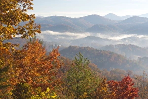 US, TN. Morning light Fog in valleys Smoky Mountain NP viewed from Foothills Parkway US, TN. Morning light Fog in valleys Smoky Mountain NP viewed from Foothills Parkway