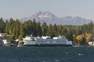 US, WA. Bremerton/Seattle ferry in Rich Passage, fall color, whitecaps. The Brothers US, WA. Bremerton/Seattle ferry in Rich Passage, fall color, whitecaps. The Brothers