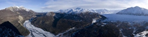 USA, Alaksa, View from summit of Lions Head peak of morning sun rising over Matanuska USA, Alaksa, View from summit of Lions Head peak of morning sun rising over Matanuska