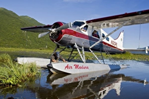 USA. Alaska. A Beaver lands at Silver Salmon Creek in Lake Clark NP USA. Alaska. A Beaver lands at Silver Salmon Creek in Lake Clark NP