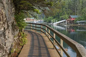 USA, Alaska, Elfin Cove. Boardwalk next to bay. Credit as USA, Alaska, Elfin Cove. Boardwalk next to bay. Credit as
