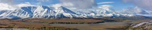 USA, Alaska. Panoramic view of Fall colors in Denali National Park with clouds shrouding USA, Alaska. Panoramic view of Fall colors in Denali National Park with clouds shrouding