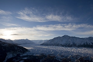 USA, Alaska, View from summit of Lions Head peak of morning sun rising over Matanuska USA, Alaska, View from summit of Lions Head peak of morning sun rising over Matanuska