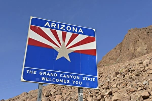 USA, Arizona, Arizona The Grand Canyon State Welcomes You sign, Hoover Dam USA, Arizona, Arizona The Grand Canyon State Welcomes You sign, Hoover Dam