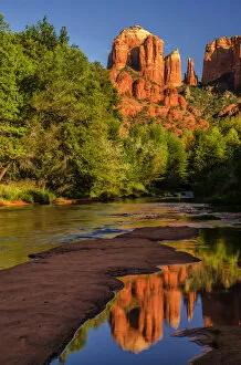 Images Dated 20th September 2012: USA, Arizona. Cathedral Rock reflects in creek