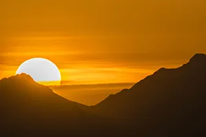 USA, Arizona, Saguaro National Park. Sunset on desert landscape