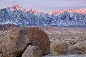 Images Dated 19th March 2012: USA, California, Lone Pine. View of Lone Pine Peak and Mount Whitney as seen from the Alabama Hills