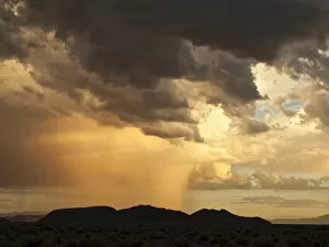 Images Dated 3rd October 2010: USA, California, Mojave National Preserve, Desert rain squall at sunset
