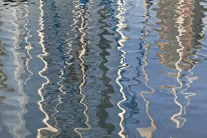 Images Dated 14th January 2011: USA, California, San Diego, Seaport Village. Abstract water reflections of sailboats