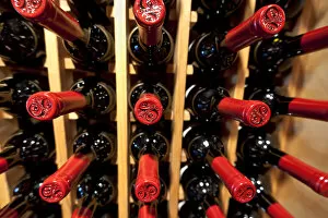 Images Dated 13th March 2011: USA, California, Temecula. Wine bottles in a rack