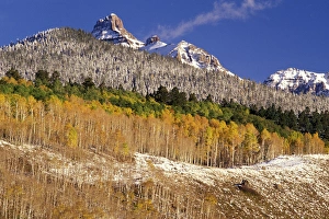 USA, CO, Mt. Sneffels Wilderness. Fall color and mountain landscape USA, CO, Mt. Sneffels Wilderness. Fall color and mountain landscape