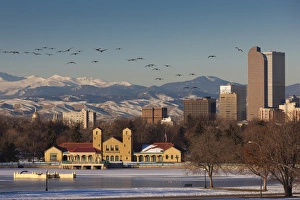 USA, Colorado, Denver, city view from City Park, dawn USA, Colorado, Denver, city view from City Park, dawn