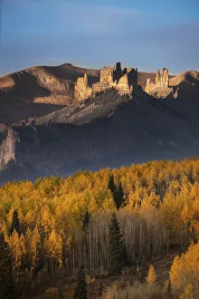 USA, Colorado, Gunnison National Forest. The Castles rock formation on an autumn sunrise USA, Colorado, Gunnison National Forest. The Castles rock formation on an autumn sunrise
