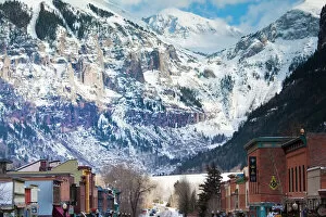 Street Gallery: USA, Colorado, Telluride, Main Street and Ajax Peak, winter