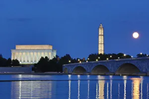 USA, District of Columbia, Washingon, Moon Rising Over the Memorial Bridge and the Lincoln Memorial USA, District of Columbia, Washingon, Moon Rising Over the Memorial Bridge and the Lincoln Memorial