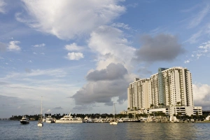 USA, Florida, North Miami Beach: View of Condo Towers and Biscayne Bay USA, Florida, North Miami Beach: View of Condo Towers and Biscayne Bay
