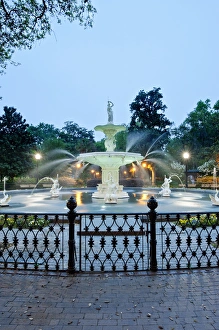USA, GA, Savannah, Forsyth Park, Forsyth Fountain at Dawn USA, GA, Savannah, Forsyth Park, Forsyth Fountain at Dawn