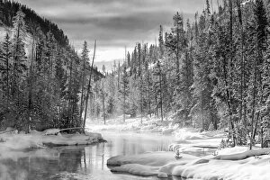 Images Dated 31st January 2014: USA, Gibbon River, Yellowstone National Park. Steam rises from the Gibbon River in winter
