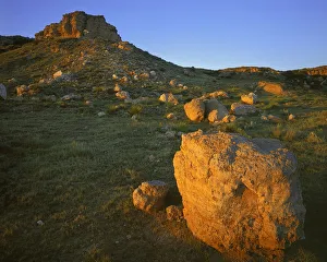 USA, Kansas, Cimarron National Grassland, Boulders at sunset at the Point of Rocks USA, Kansas, Cimarron National Grassland, Boulders at sunset at the Point of Rocks