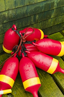 USA, Maine, Mt. Desert Island, Bernard, lobster buoys USA, Maine, Mt. Desert Island, Bernard, lobster buoys