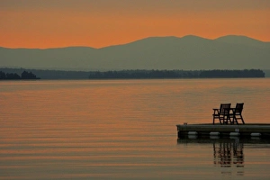 USA, Maine, Rockwood. Moosehead Lake at dawn, viewed from the Birches Resort USA, Maine, Rockwood. Moosehead Lake at dawn, viewed from the Birches Resort