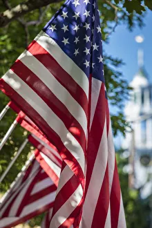 USA, Massachusetts, Cape Ann, Manchester by the Sea. Fourth of July, US flags USA, Massachusetts, Cape Ann, Manchester by the Sea. Fourth of July, US flags
