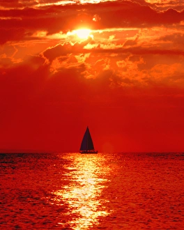 USA, Michigan, Mackinaw, Lake Huron. Sailboat at dawn. Credit as: David W. Kelley USA, Michigan, Mackinaw, Lake Huron. Sailboat at dawn. Credit as: David W. Kelley
