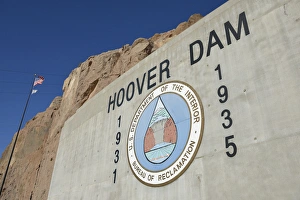 USA, Nevada, Hoover Dam US Department of the Interior sign built between 1931 and 1935 USA, Nevada, Hoover Dam US Department of the Interior sign built between 1931 and 1935