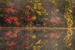 USA, New Jersey, Belleplain State Forest. Autumn tree reflections on lake. Credit as USA, New Jersey, Belleplain State Forest. Autumn tree reflections on lake. Credit as