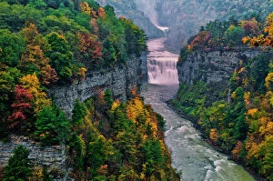 Water Fall Gallery: USA, New York, Letchworth State Park. River and waterfall in canyon. Credit as: Jay