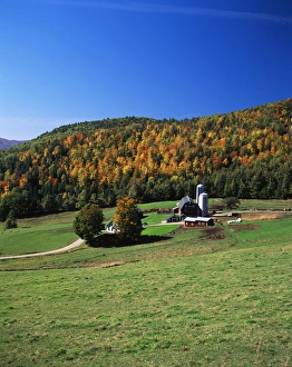 USA, Northeast Kingdom, Vermont, View of silo and autumn landscape USA, Northeast Kingdom, Vermont, View of silo and autumn landscape