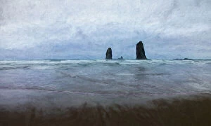 Jean Carter Gallery: USA, Oregon, Cannon Beach. Abstract of The Needles sea stacks and ocean