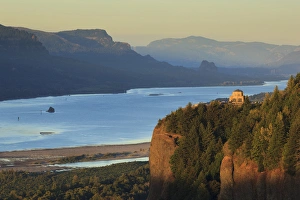 USA, Oregon, Columbia Gorge, Chanticleer Point, a Vista House at sunset USA, Oregon, Columbia Gorge, Chanticleer Point, a Vista House at sunset
