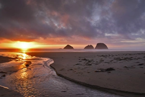 USA, Oregon, Oceanside. Sunset on Three Arch Rocks USA, Oregon, Oceanside. Sunset on Three Arch Rocks