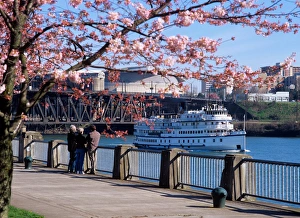 USA, Oregon, Portland, Boat on the Willamette River USA, Oregon, Portland, Boat on the Willamette River