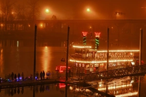 USA, Oregon, Salem, Riverfront Park, Willamette Queen decorated for Christmas surrounded USA, Oregon, Salem, Riverfront Park, Willamette Queen decorated for Christmas surrounded