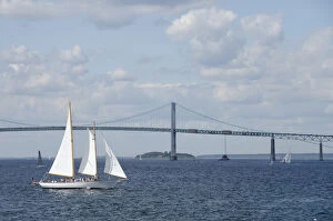 USA, Rhode Island, Newport. Newport Bridge over the Narragansett Bay