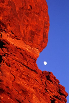 USA, Utah, Arches National Park. Moonrise over Balanced Rock USA, Utah, Arches National Park. Moonrise over Balanced Rock