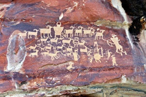 Utah Gallery: USA, Utah. Wellington, Nine-mile Canyon, Great Hunt Petroglyphs at Cottonwood Canyon