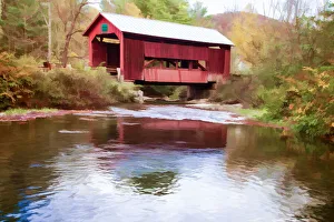 USA, Vermont. Abstract of covered bridge and stream USA, Vermont. Abstract of covered bridge and stream