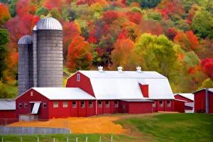USA, Vermont. Abstract of red barn and silo in autumn USA, Vermont. Abstract of red barn and silo in autumn